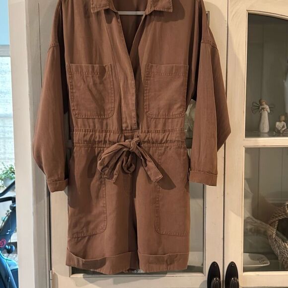 Zara Women's Utility Long Sleeve Belted Boiler Suit Romper Brown Small - Picture 6 of 6